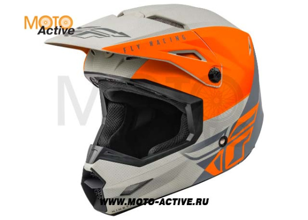 Шлем (кроссовый) FLY RACING KINETIC STRAIGHT EDGE, оранжевый/серый матовый (2021)